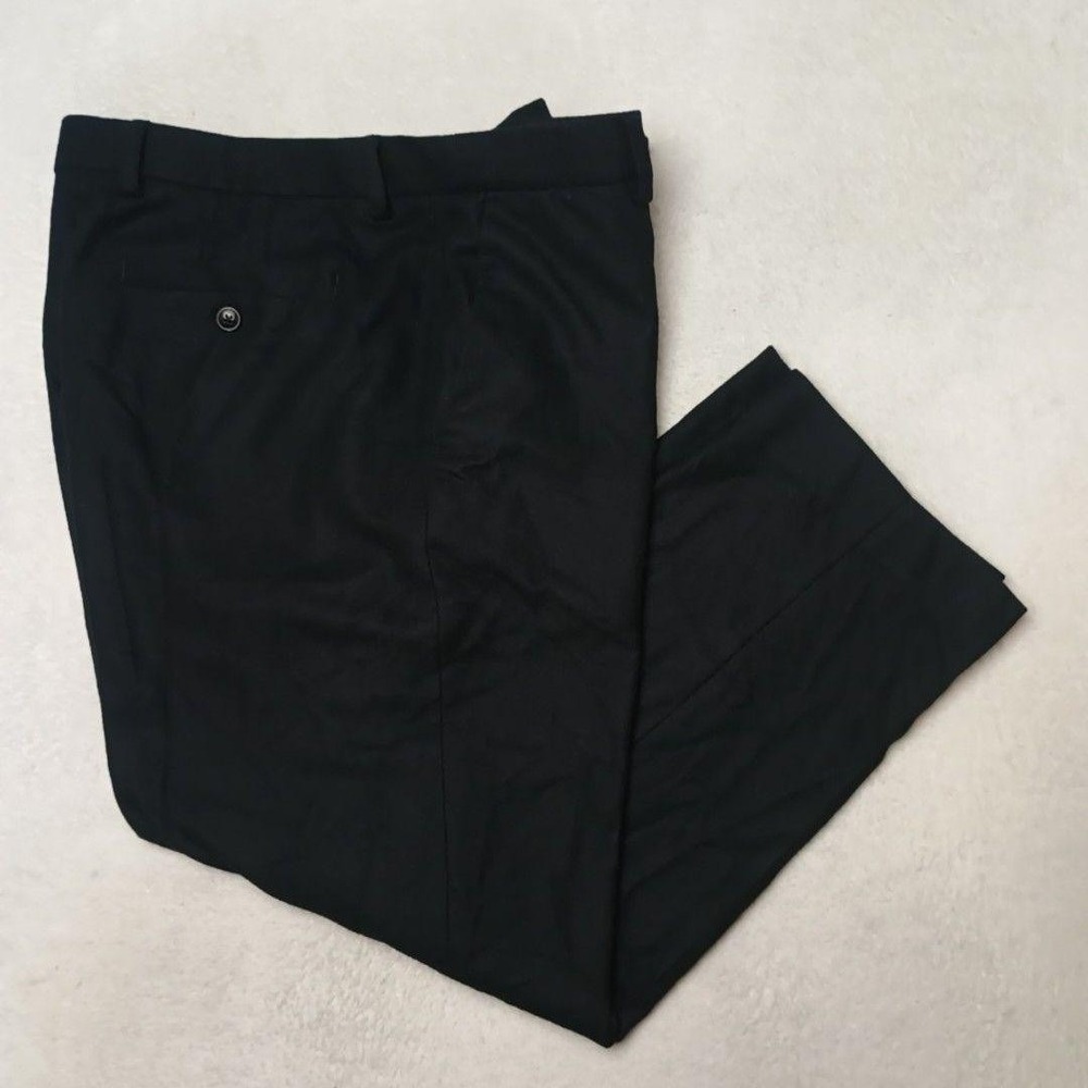 Ted Baker Pants Mens 38x27 Black Badsey Dress Flannel Flat Front Wool Cuffed